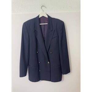 Vintage Blazer Wool Gabardine Double Breasted Gold Crest Buttons Academia Preppy